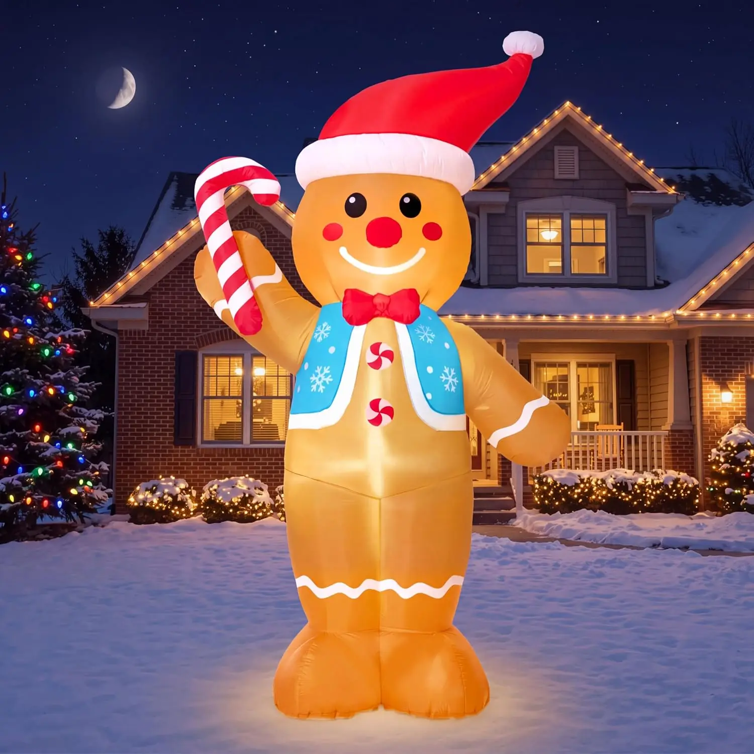 Sloosh, gonfiabile natalizio alto 2,4 metri a forma di omino di pan di zenzero con bastoncino di caramello, decorazioni per esterni, decorazioni natal