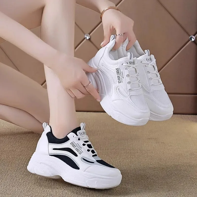 

2025 New Women's Shoes Fashion Thick Soled Dad Shoe Lightweight Pu Leather Casual Shoes Height Increasing Sports Shoes for Women