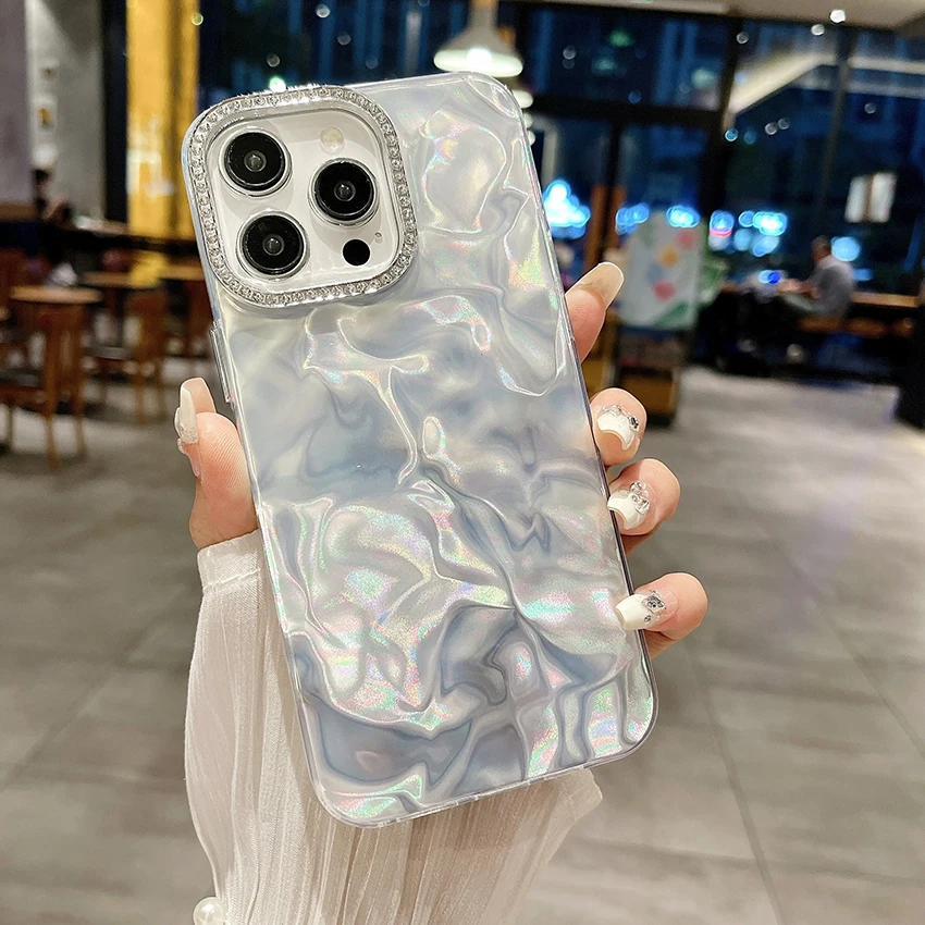 Casing ponsel berkilau untuk iPhone 16 15 14 13 Pro 12 11 Max Plus 16Pro bingkai lensa berlian imitasi casing ponsel mewah penutup cangkang lembut.