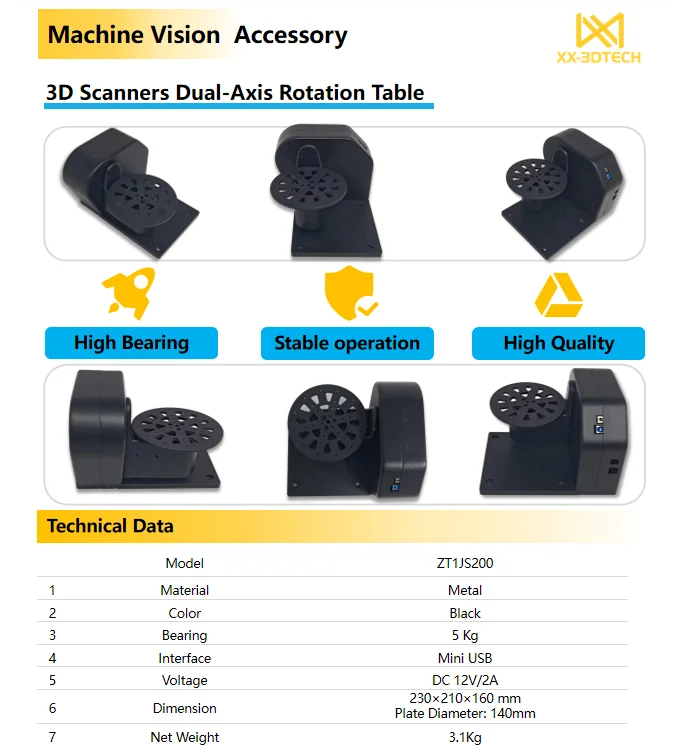 Adjustable-Speed 14 cm Diameter Turntable for 3D Scanners, 100 kg Load Capacity, Fully Automatic 3D Scanning Rotary Table