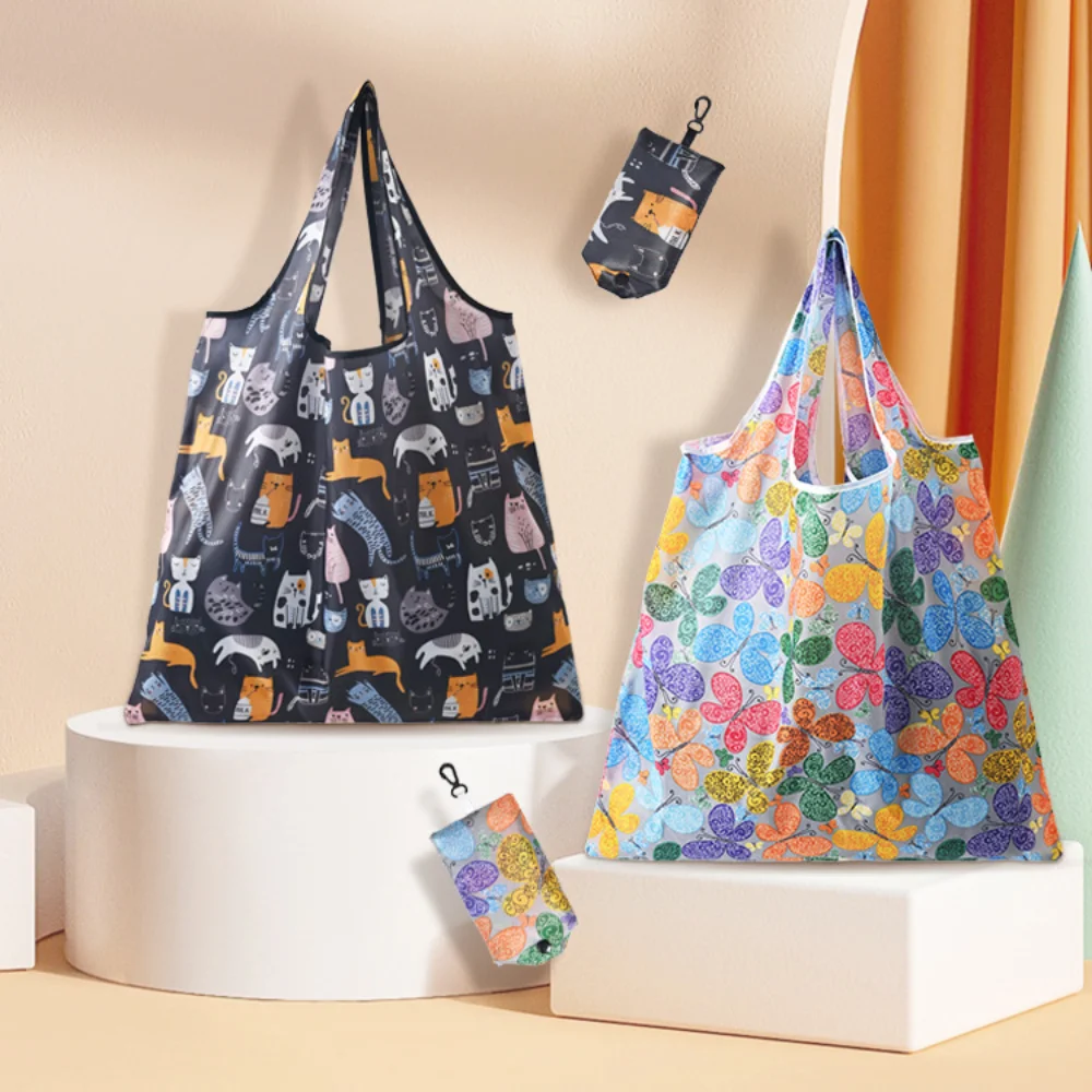 1Pc Foldable Shopping Bag Reusable Large capacity Travel Grocery Bag Eco-Friendly Cute Animal Printing Supermarket Tote Bag