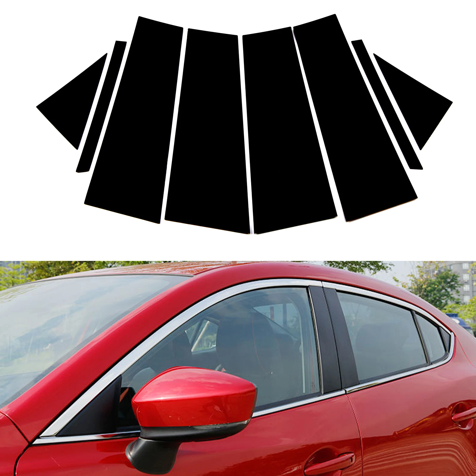 8PCS Polished Pillar Posts For Mazda 3 Axela 2020 2021 Car Window Trim Cover BC Column Sticker Chromium Styling Car Accessories