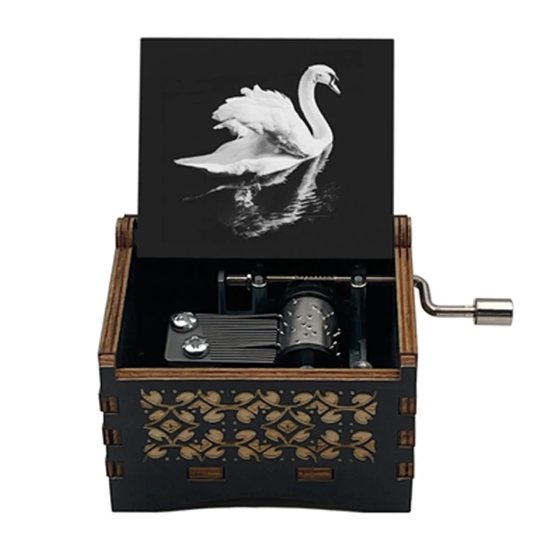 مخصص سوان ليك صندوق تشغيل الموسيقى ، أسود خشبي 18 ملاحظة الموسيقية ، راقصة الباليه اللون طباعة سلم الاطفال لعبة أصدقاء هدايا عيد ميلاد لطيف #1