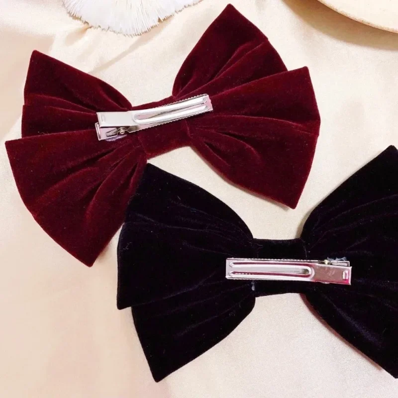 Velvet Bow Hair Clip Elegant Bow Tie Hairpins Barrettes Vintage Women Girls Black Wine Red Bow Hair Clip Tie Prom Accessories