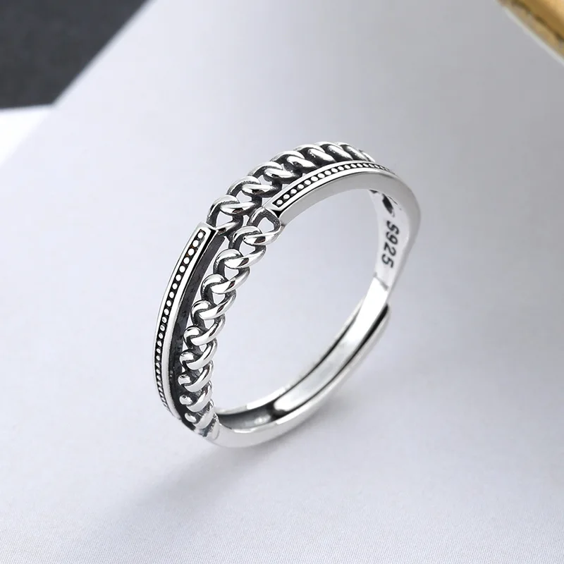 925 Sterling Silver Opening Rings for Women and Men, Vintage Style and Adjustable Index Finger Rings Jewelry