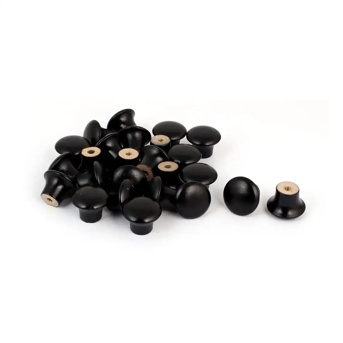 

25 Pack Kitchen Cabinet Wood Knob Handle Black Finish 0.94 Dia