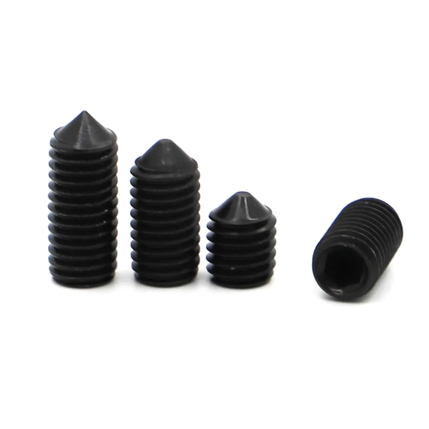 10-50Ppcs Black 12.9 Steel Hex Hexagon Socket Cone Point Grub Set Screw Tapered End Bolt M2.5 M3 M4 M5 M6 M8 M10 DIN914