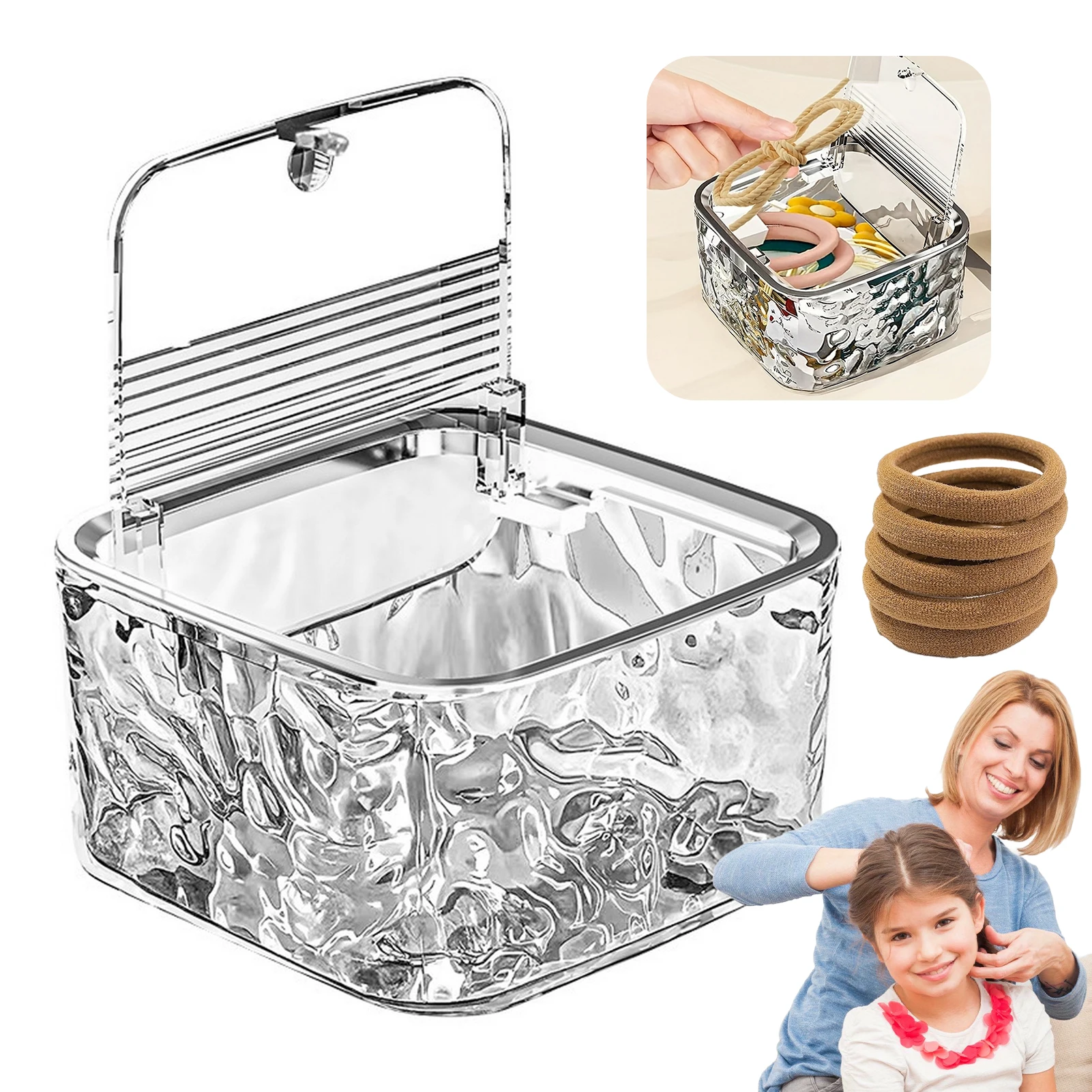 

Clear Acrylic Hair Accessory Organizer Box with Lid Waterproof Storage for Hair Ties Bows Transparent Design Easy Organization
