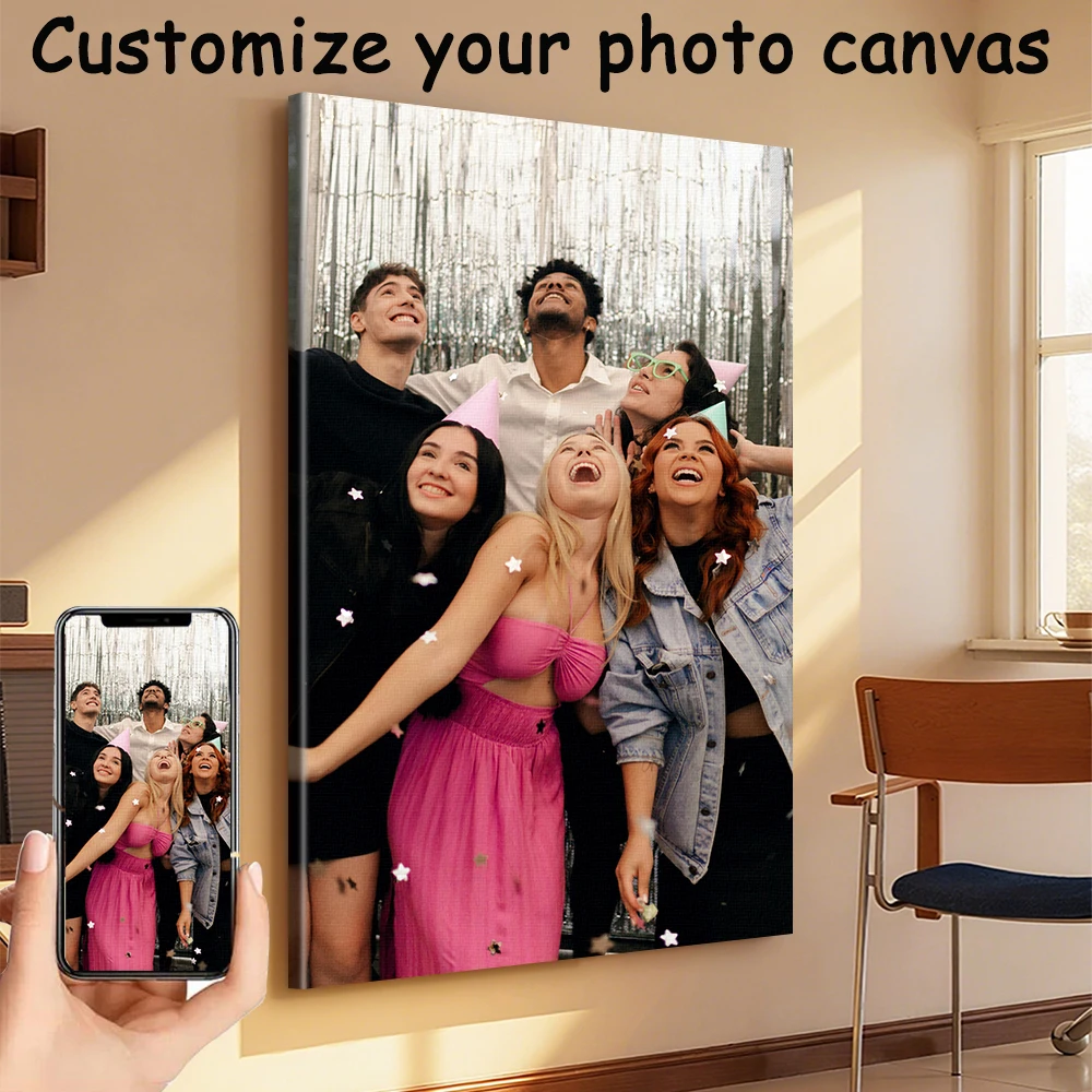 1 Pc Customized Photo Canvas with DIY Wood Frame Or Frameless Poster Personalized Gift for Lovers Customizable Home Decor