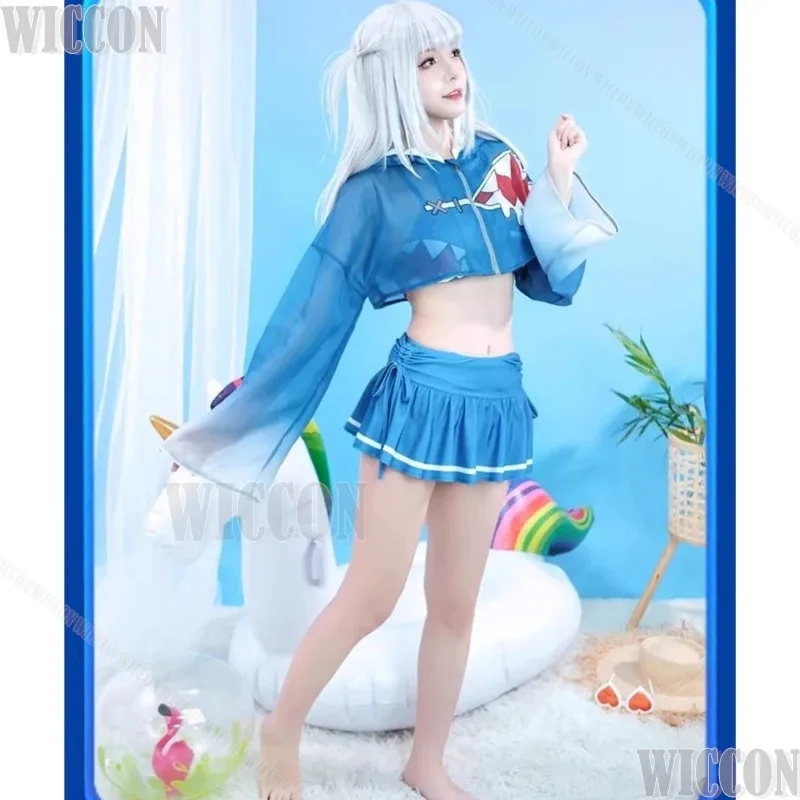 

CyGawr Gura Shark Girl Hololive English-Myth- Goomba косплей летний сексуальный милый синий комплект женский костюм для карнавальной вечеринки Customiz