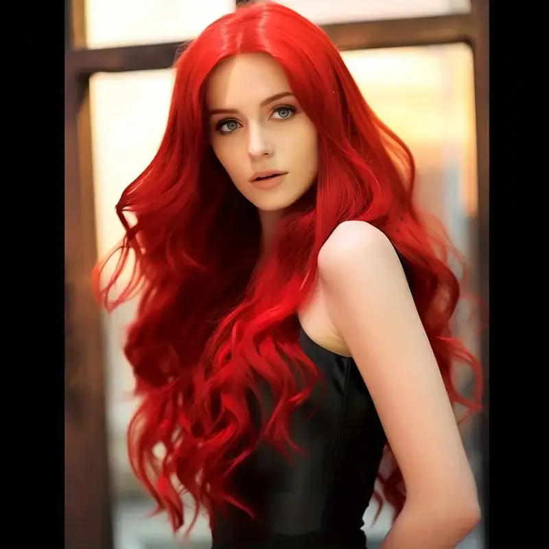 

Red Synthetic Wig, Wavy Red Mermaid Natural Curly Wig, Women's Long Cosplay Halloween Costume, Heat-Resistant Full Head Cover