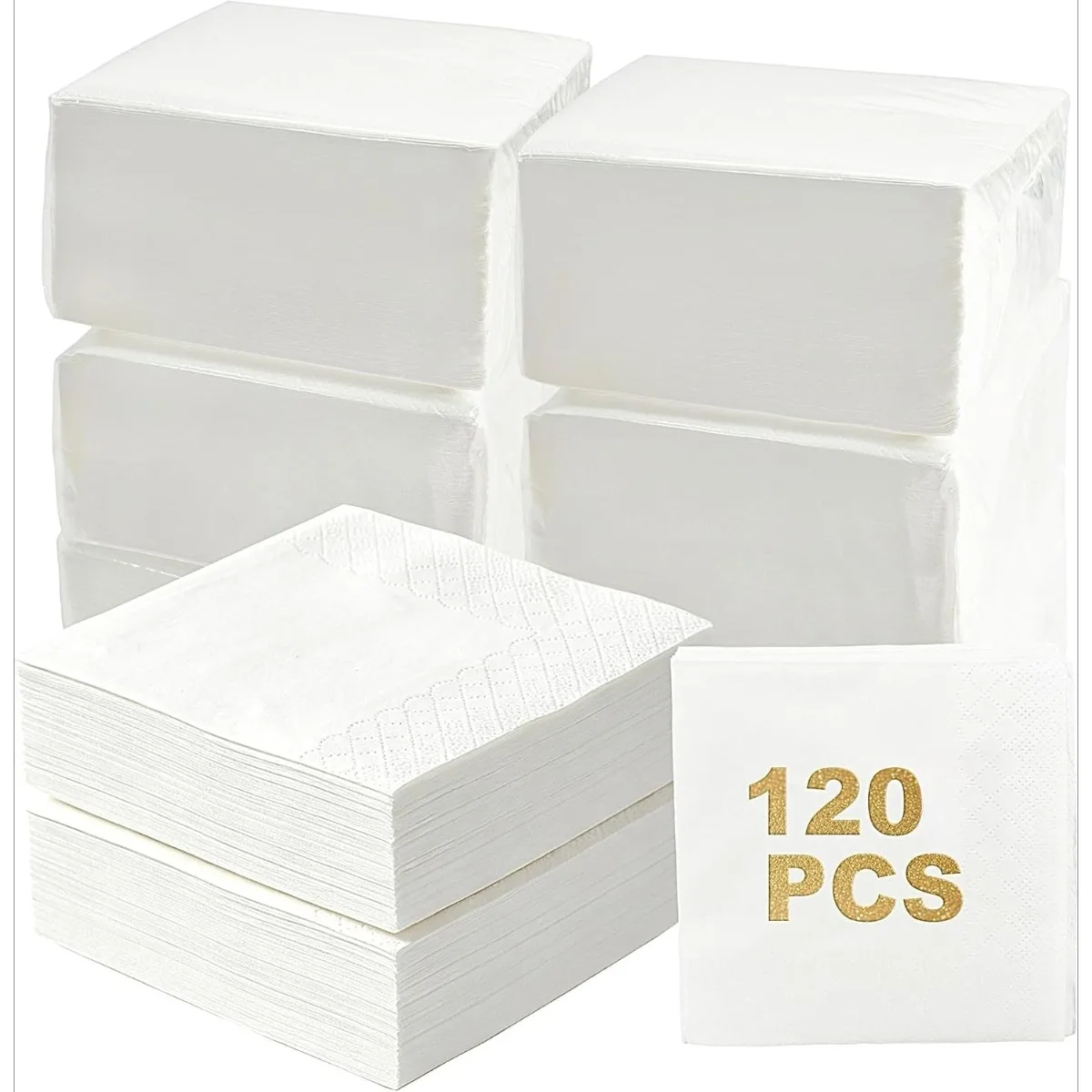 120 Count Cocktail Napkins, 2-Ply White Beverage Napkins Disposable, Folded Paper Napkins Bulk for Wedding, Bar, Dinner, Dessert