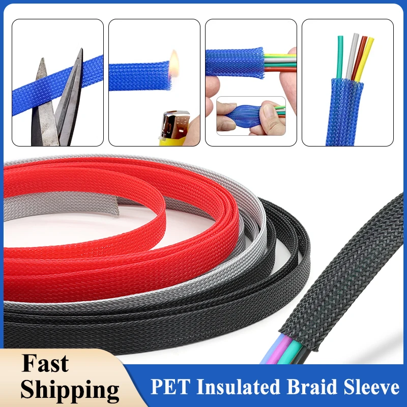 PET معزول جديلة التغطيه 2 مللي متر-50 مللي متر ضيق توسيع سلك كابل كم مثبطات اللهب النايلون مضفر شبكة غمد أنبوب DIY بها بنفسك