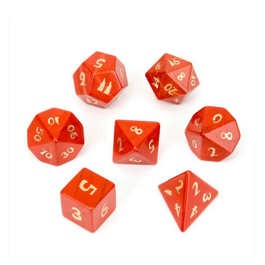 Spot Goods Natural Red Jasper Polyhedral DND Stone Dice Ornaments Jewelry Accept Custom Font Symbol Pattern Logo