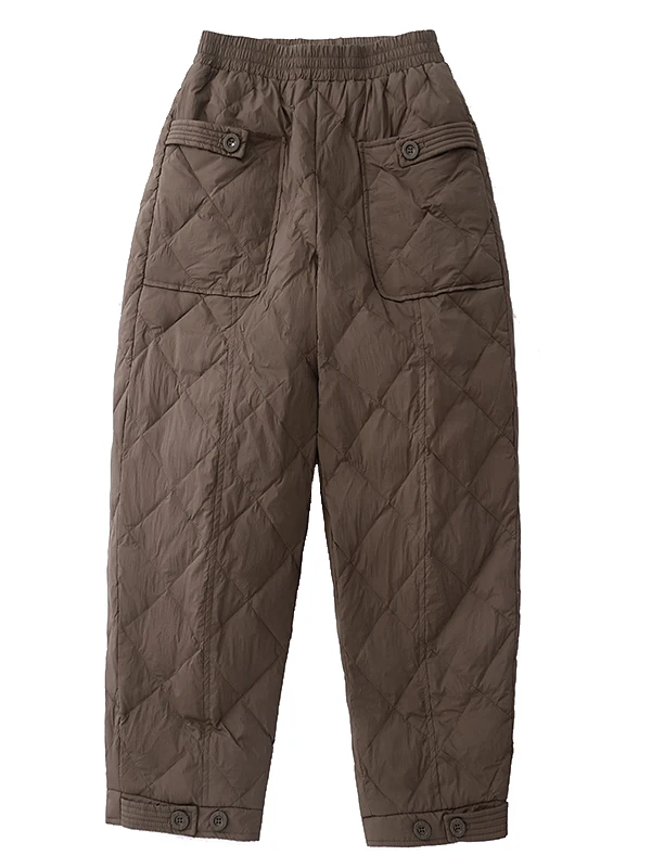 Pantalones Harlan de algodón con identificación de diamante de Color puro artístico, pantalones casuales cálidos adelgazantes versátiles de talla grande para mujer, pantalones holgados de cintura alta