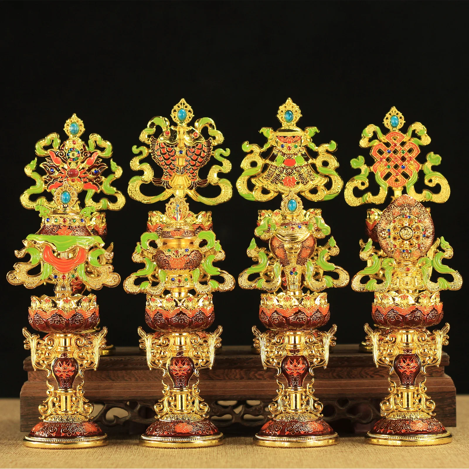 Tibetan Buddha Statue Nepalese Craft 7-inch Enamel Craft Eight Auspicious Ornaments
