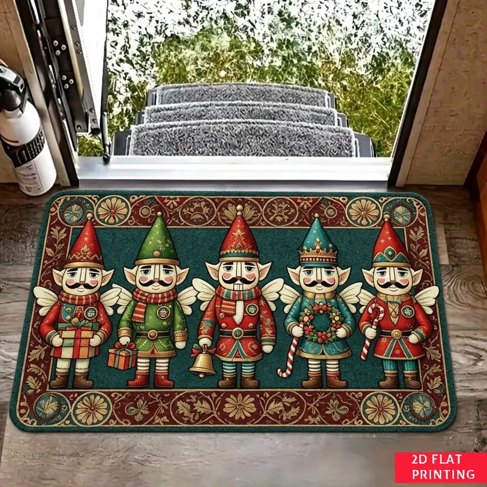 Nutcracker Soldier Holiday Mat Colorful Uniform Ornate Background Print Non Slip Indoor Entrance Rug For Classic Christmas Decor