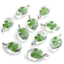 3Pcs Transparent Four-Leaf Clover Pendant Fashion Crystal Dried Flowers Glass Pendant For DIY Jewelry Making Necklaces Wholesale