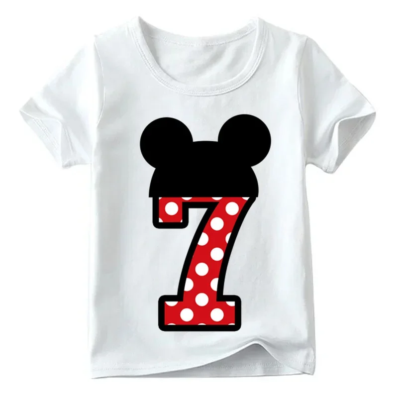 T-shirt divertente per Mickey Minnie Print neonati maschi/femmine buon compleanno Bow t-shirt numero 1-9 bambini Cute Print abbigliamento per bambini