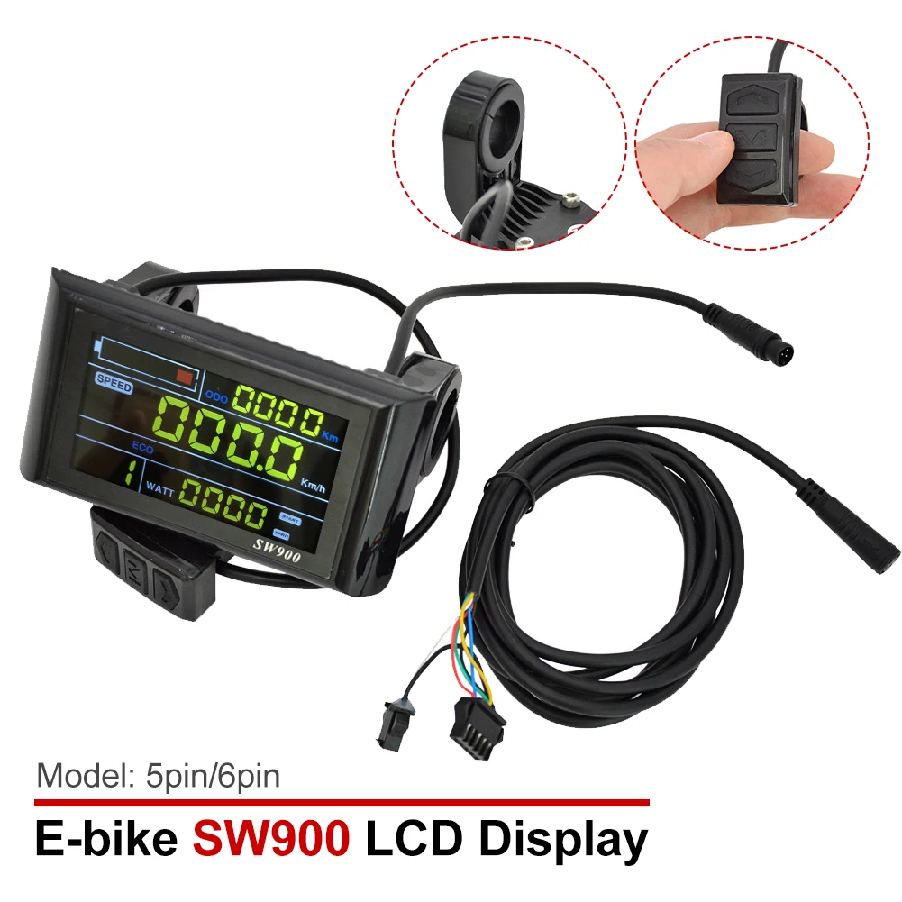 

E-bike SW900 LCD Display Speed Control Panel 24V/36V/48V 5/6pin Adapter Cable Electric Scooter Bicycle Cycling Accessory