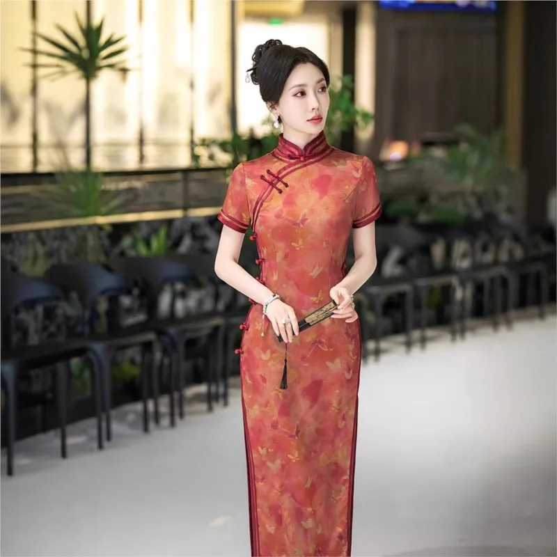 شيونغسام الإناث الصينية الجديدة الشعور اليومي فستان على الطراز الوطني مزاجه طويل