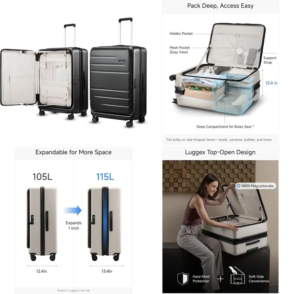 Mala de casca dura expansível com rodas giratórias, trava aprovada pela TSA, material de policarbonato, bagagem de viagem para internacional