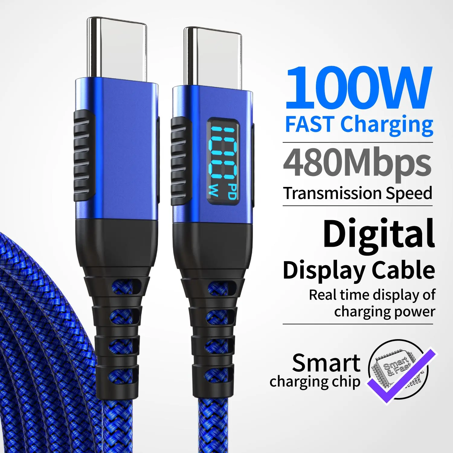 

USB C 100W PD Fast Charging Cable with LED Power Display, Type C to Type C Cable for iPhone 17 16 15 Pro Max, MacBook, iPad