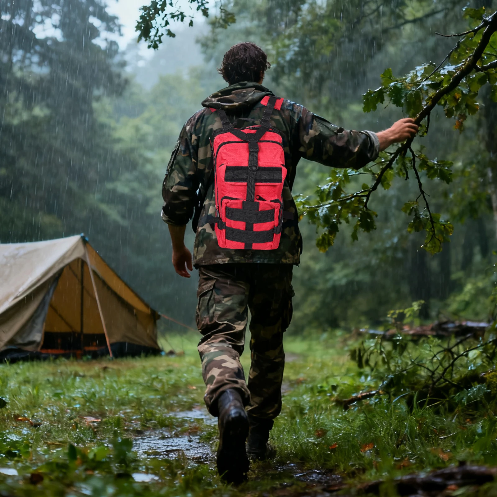 

Outdoor Tactical Backpack Red Large Capacity Oxford Cloth Multi-Compartment Hiking Camping Trekking Rucksack For Men