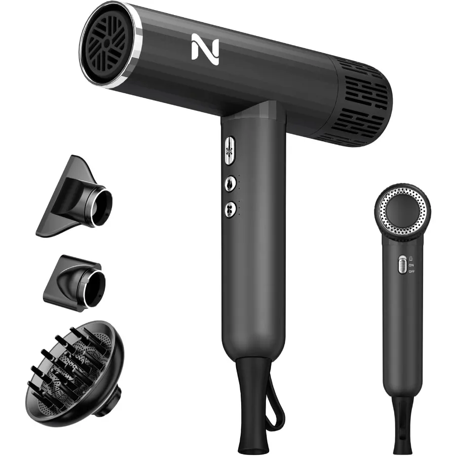 1600W professional ionic hair dryer with 3 attachments 110 000RPM high-speed brushless motor for fast drying lightweight low-no