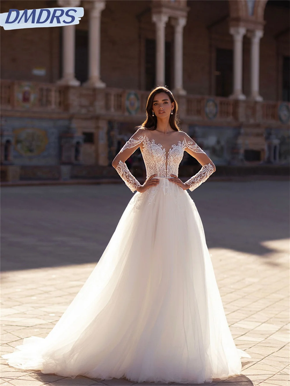 Romantic Long Sleeve Bridal Dresses 2024 Simple Appliquéd Wedding Dress Romantic A-Line Floor-length Dress Vestidos De Novia