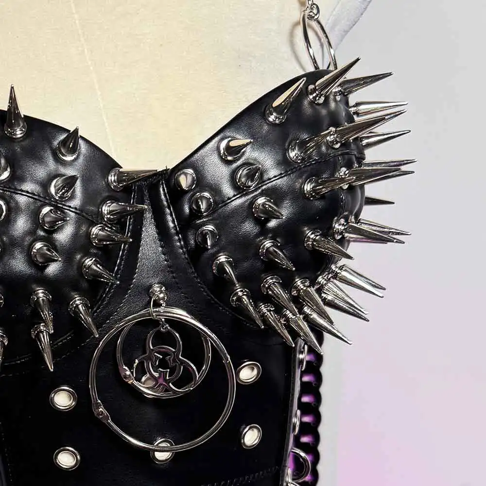 الجرونج لتقوم بها بنفسك يدوية Y2K القمم Harajuku ملابس للنادي القوطية القوطي ايكو سبايك رصع برشام E-الفتيات O-حلقة في سن المراهقة الشرير الصخرة ايمو #4