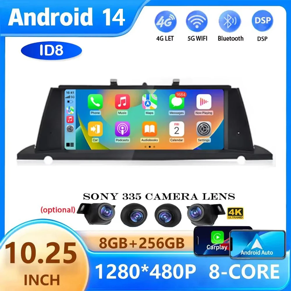 

ID8 Android 14 Multimedia Player For BMW 5 Series GT F07 2009-2018 Auto Radio Head unit Car radio Stereo GPS Navigation WIFI+4G