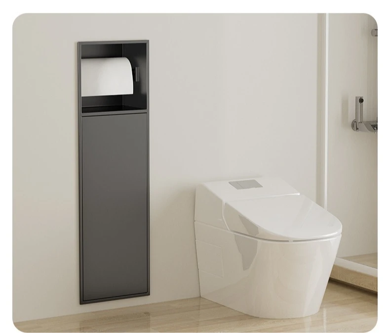 Bathroom Recessed Wall Niche, 304SS Hidden Storage Holder for Toilet Brush and Tissue Box