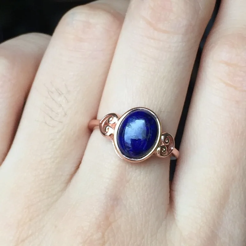 Natural Lazurite Ring for Daily Wear 8mm*10mm 2.5ct Lapis Silver Ring with 3 Layers 18K Gold Plating