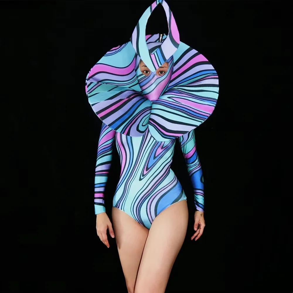 Body stampato da donna Costume cosplay per feste di Halloween Costume da spettacolo di carnevale Spettacolo di drag queen Abiti da spettacolo
