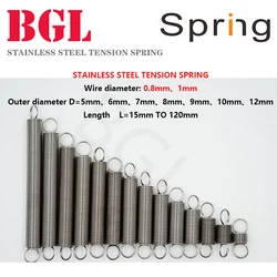 5pcs/lot Tension spring 0.8mm、1mm 304 stainless steel extension spring OD 5mm-12mm length15mm to 120mm