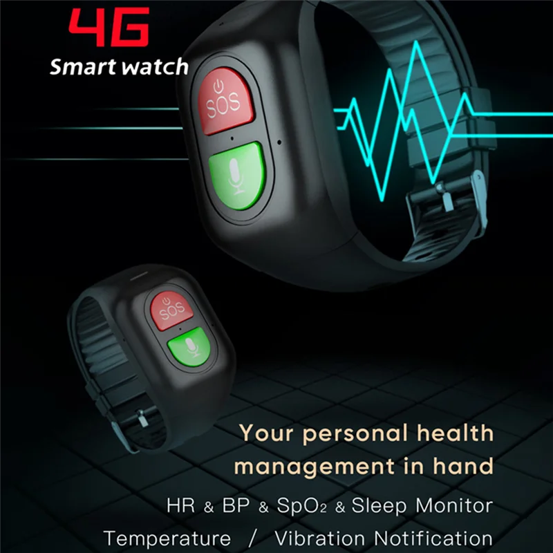 Elderly GPS Tracker 4G Phone Watch SOS One Key Call Anti-Wandering Tracker Sports Bracelet Heart Rate Blood Monitor