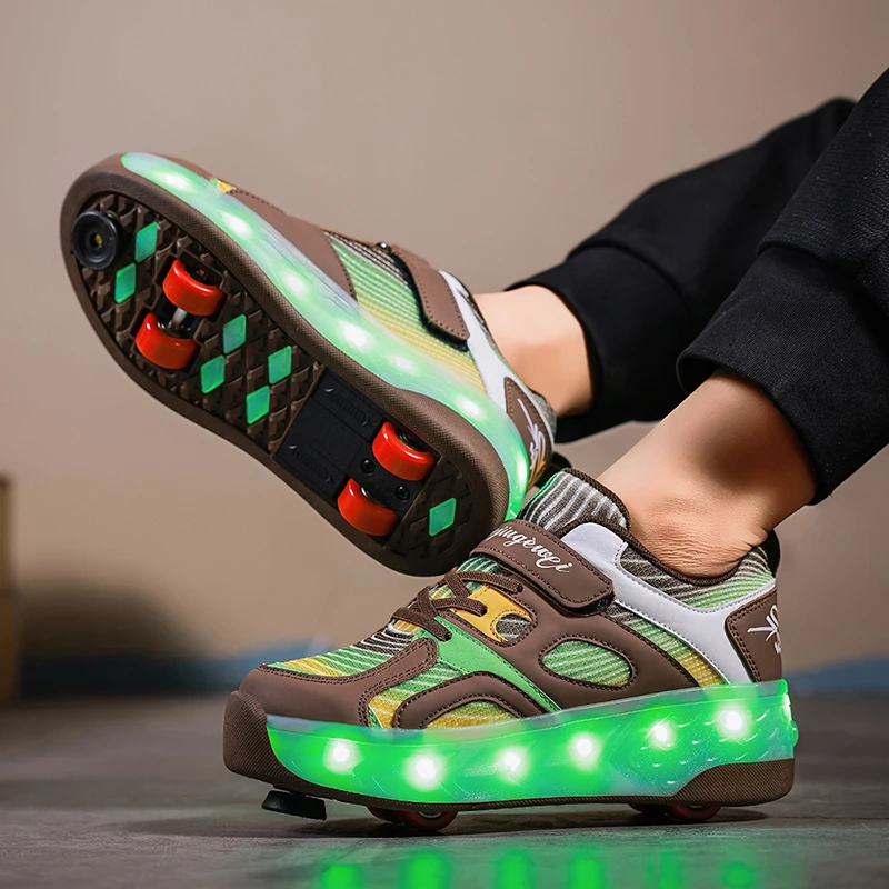 Sapatos masculinos com rodas sapatos de patins para caminhada diária presente das crianças patins de velocidade tênis de corrida com 4 rodas