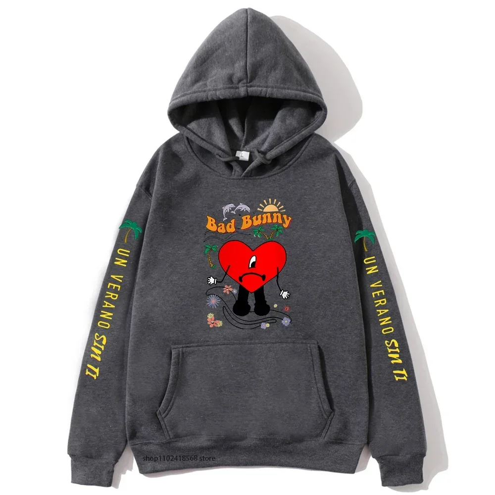 Un Verano Sin Ti هوديس الرجال سيئة الأرنب البلوز الهيب هوب موسيقى الراب عادية كبيرة الحجم Y2k ملابس الشتاء ملابس النساء الشارع الشهير