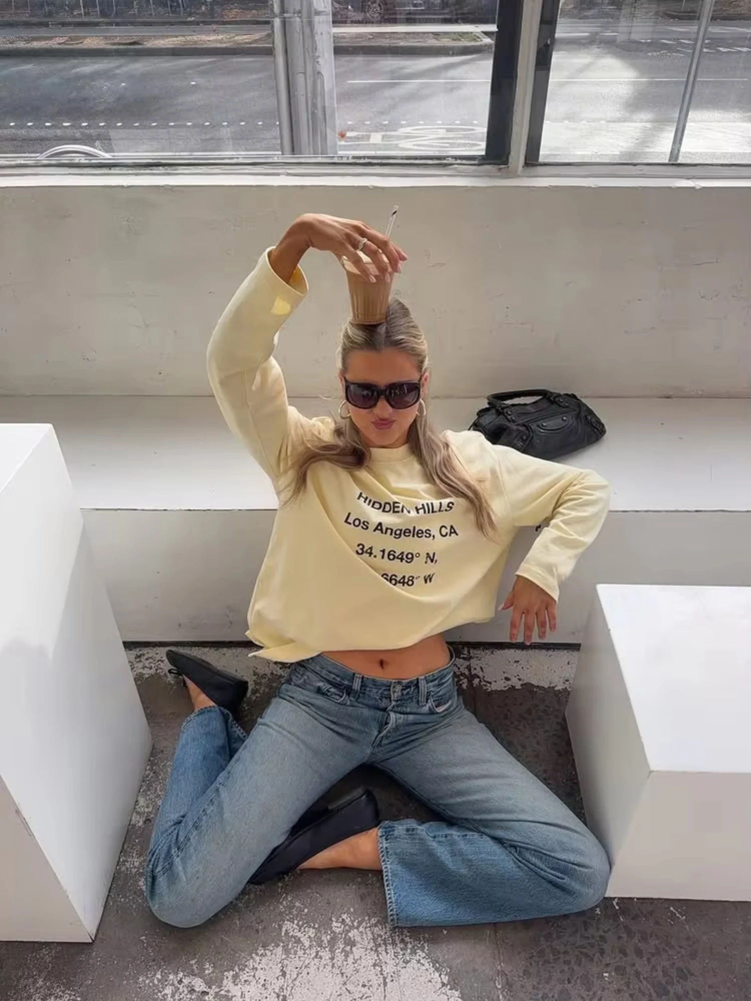 Women's Y2K long-sleeved T-shirt with unique letter print front round-necked casual T-shirt 90s retro style streetwear