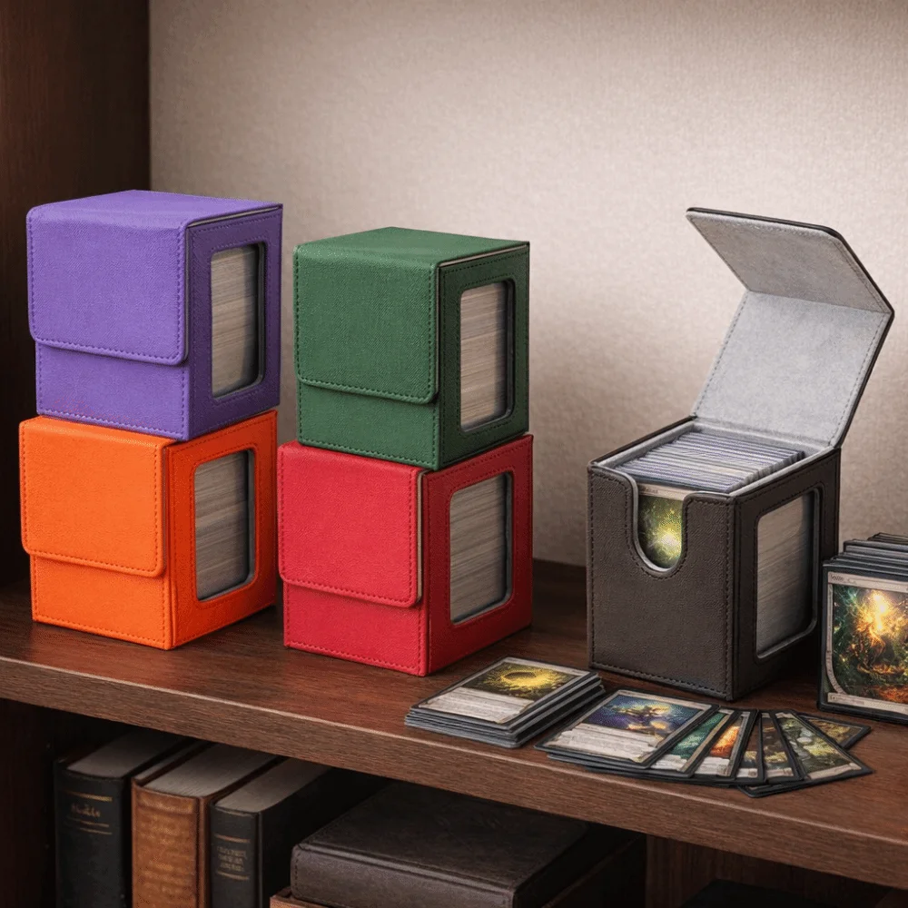 PU Window Collection Box Magnetic Closure Moisture-proof Card Deck Box Stain-resistant with Lid Game Card Organizer Board Games