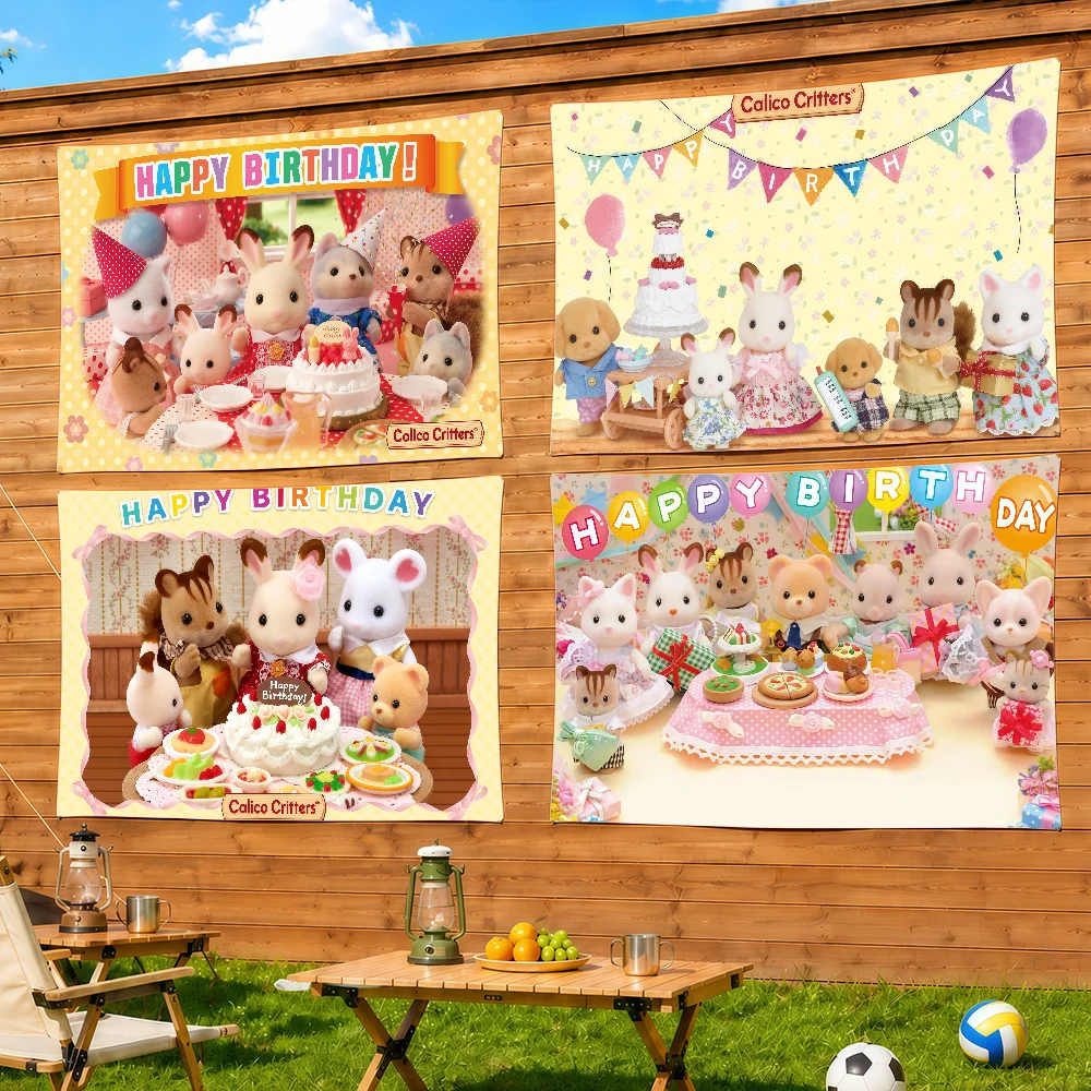 Cartoon C-Calico C-Critters flag Decorative Home Yard & Garden Decor Banner - Indoor Outdoor Wall Hanging Flag