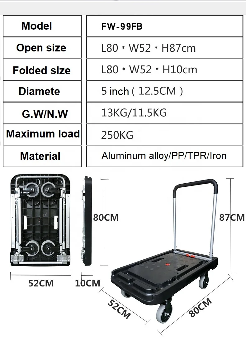 Aluminum Hand Carts & Trolleys Direct Selling Foldable 150kg Hand Trolly Tools Carton Box Professional Machine Tool Movers