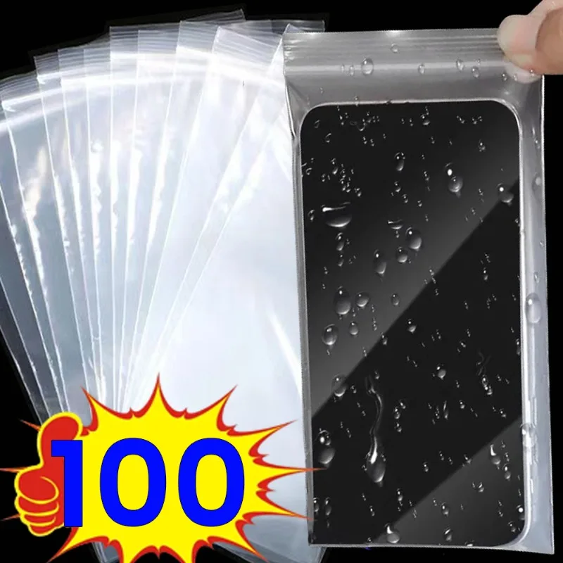 100Pcs/Bag Transparent Mobile Phone Dust Bag Zipper Self Lock Waterproof Phone Pouch Cover for iPhone 15/14/13 Pro MAX Samsung