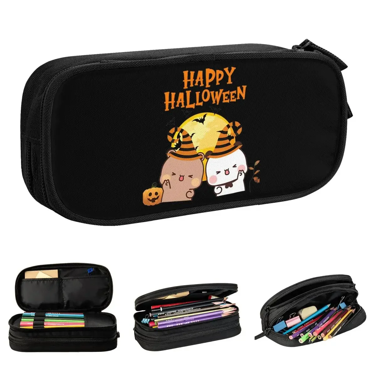 

DuDu Bear And BuBu Panda Celebrating The Halloween Pencil Cases Lovely Pen Holder Bags Kids Big Student School Gift Pencil Pouch