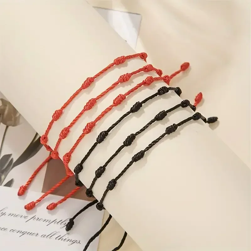 2/24pcs 7 Knots Red Black String Bracelet for Woman Men Lucky Amulet Handmade Rope Bracelets Friendship Couple Wristband Jewelry