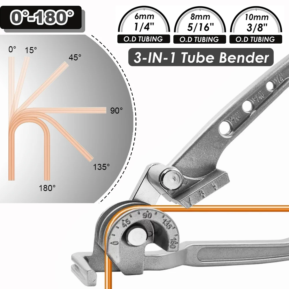 3 In 1 Pipe Bending Hand Tool Combination Tube Bender 90 180 Degree Tube Bending Machine 6mm 0.24in 8mm 0.31inch 10mm 0.39inch