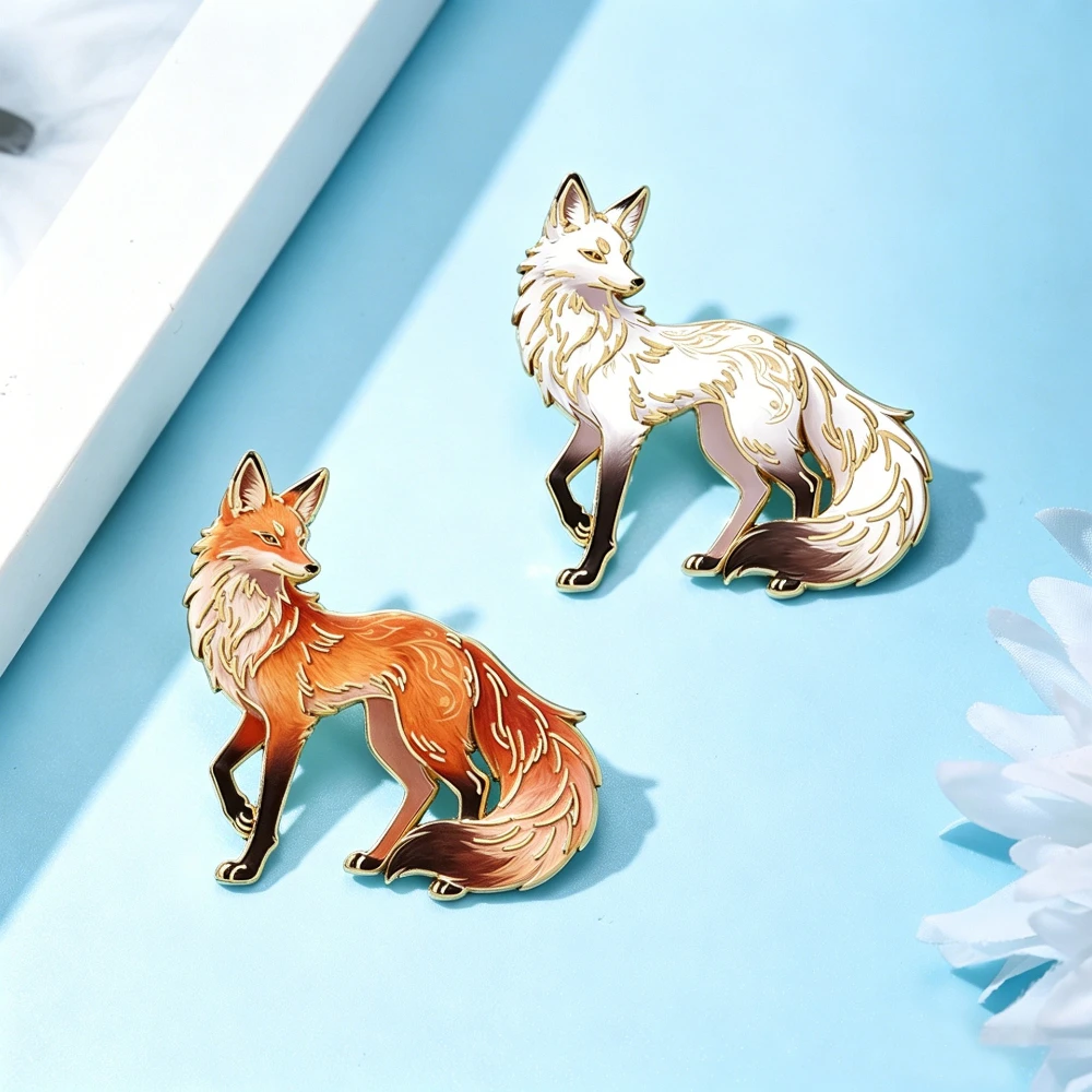 Creative Chinese-style Spirit Fox Animal Enamel Brooch for Men and Women, Bag, Hat, and Clothing Badge Accessories, Party Gifts