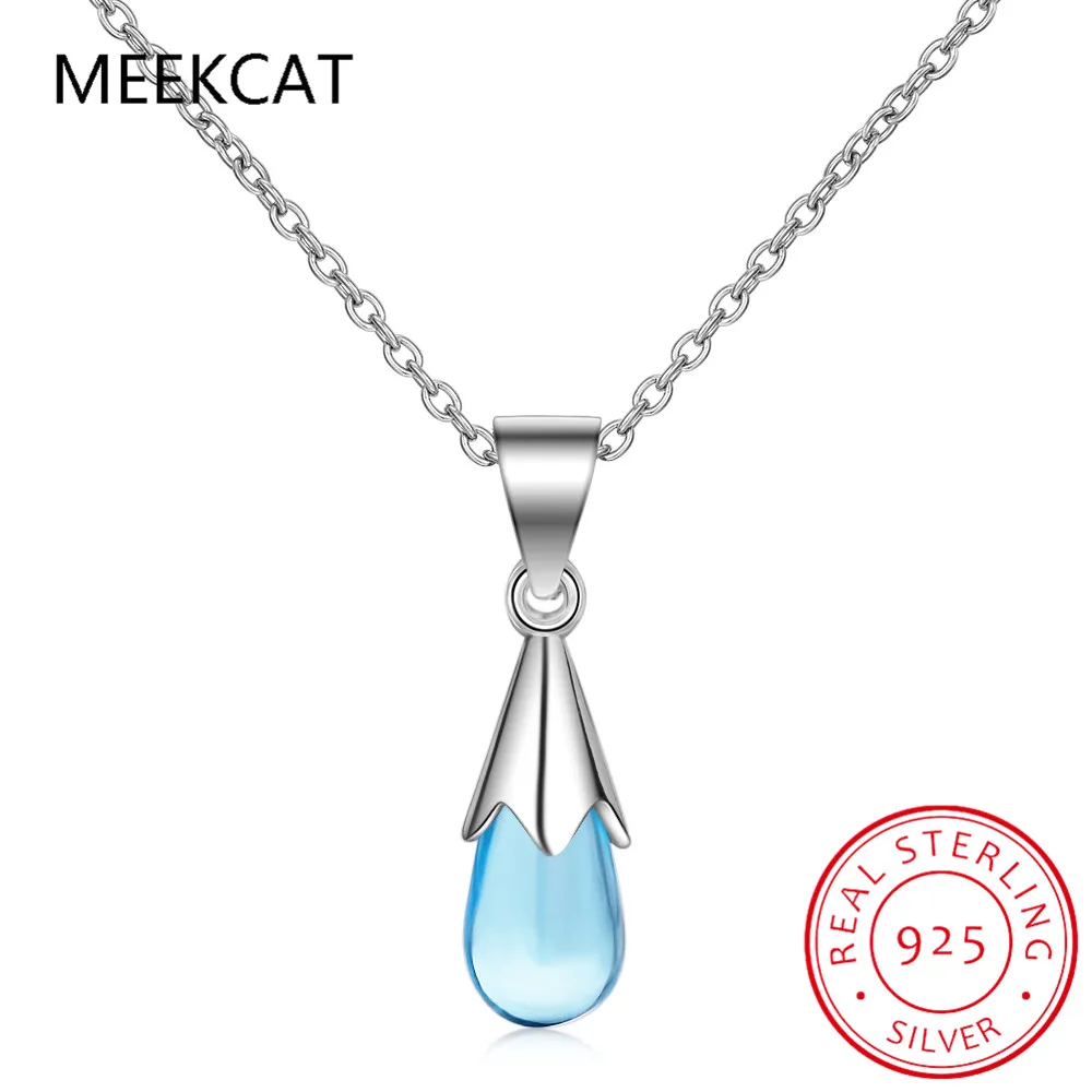 Pear Cut Natural Sky Blue Topaz 925 Sterling Silver Water Drop Pendant Necklace for Women Fine Jewelry Gemstone Choker