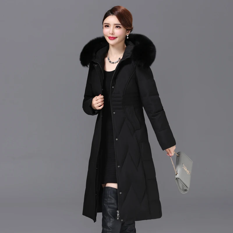 Shengyu Boya-Chaqueta ajustada hasta la rodilla para personas mayores de mediana edad, chaqueta de mujer, prendas de vestir gruesas, sombrero desmontable JJ301